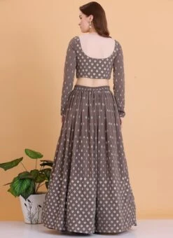 Grey Georgette Embroidered Lehenga Set Festive Wear -C Bazaar Shop Grey Georgette Embroidered Lehenga Set GHBS02302555 b