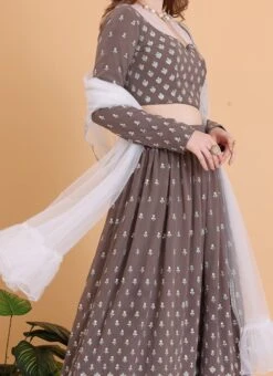Grey Georgette Embroidered Lehenga Set Festive Wear
