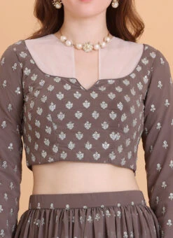 Grey Georgette Embroidered Lehenga Set Festive Wear -C Bazaar Shop Grey Georgette Embroidered Lehenga Set GHBS02302555 rrc1