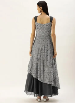 Grey Georgette Embroidered Strap Gown Festive Wear -C Bazaar Shop Grey Georgette Embroidered Strap Gown IWBS02205933 b
