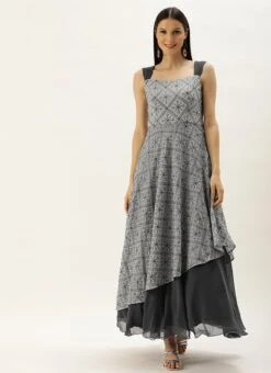Grey Georgette Embroidered Strap Gown Festive Wear -C Bazaar Shop Grey Georgette Embroidered Strap Gown IWBS02205933 u