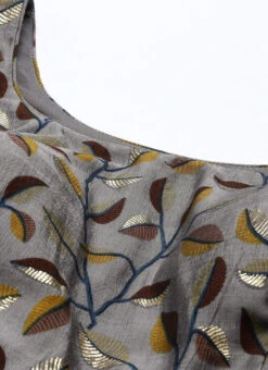 Grey Modal N Brown Geogette Gathers Dress Party Wear 10 Grey Modal N Brown Geogette Gathers Dress Party Wear -C Bazaar Shop Grey Modal N Brown Geogette Gathers Dress DRBS02105358 rrc1