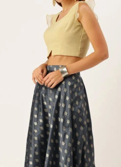 Grey N Beige Ruffled Arm Lehenga Set Festive Wear