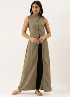 Grey N Black Collar Neck Kurta Sets After Six Wear -C Bazaar Shop Grey N Black Collar Neck Kurta Sets KSBS02102832 u