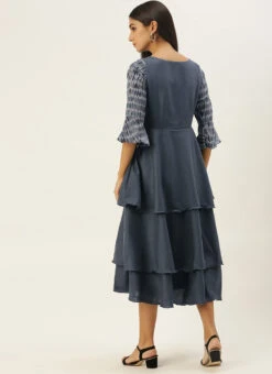 Grey N Black Muslin Calf Length Dress After Six Wear -C Bazaar Shop Grey N Black Muslin Calf Length Dress DRBS02106512 b