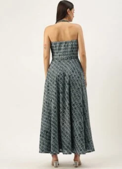 Grey N Black Muslin Halter Neck Gown Party Wear -C Bazaar Shop Grey N Black Muslin Halter Neck Gown IWBS02106505 b