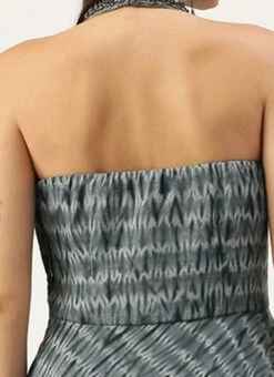 Grey N Black Muslin Halter Neck Gown Party Wear -C Bazaar Shop Grey N Black Muslin Halter Neck Gown IWBS02106505 rrc2