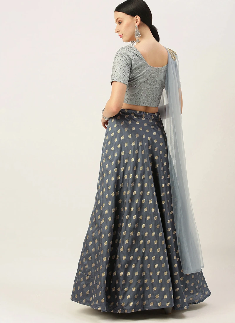 Grey Embroidered Floor Length Lehenga Set Wedding Wear 4 Grey Embroidered Floor Length Lehenga Set Wedding Wear - Image 4