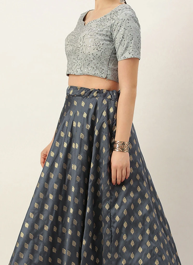 Grey Embroidered Floor Length Lehenga Set Wedding Wear 1 Grey Embroidered Floor Length Lehenga Set Wedding Wear