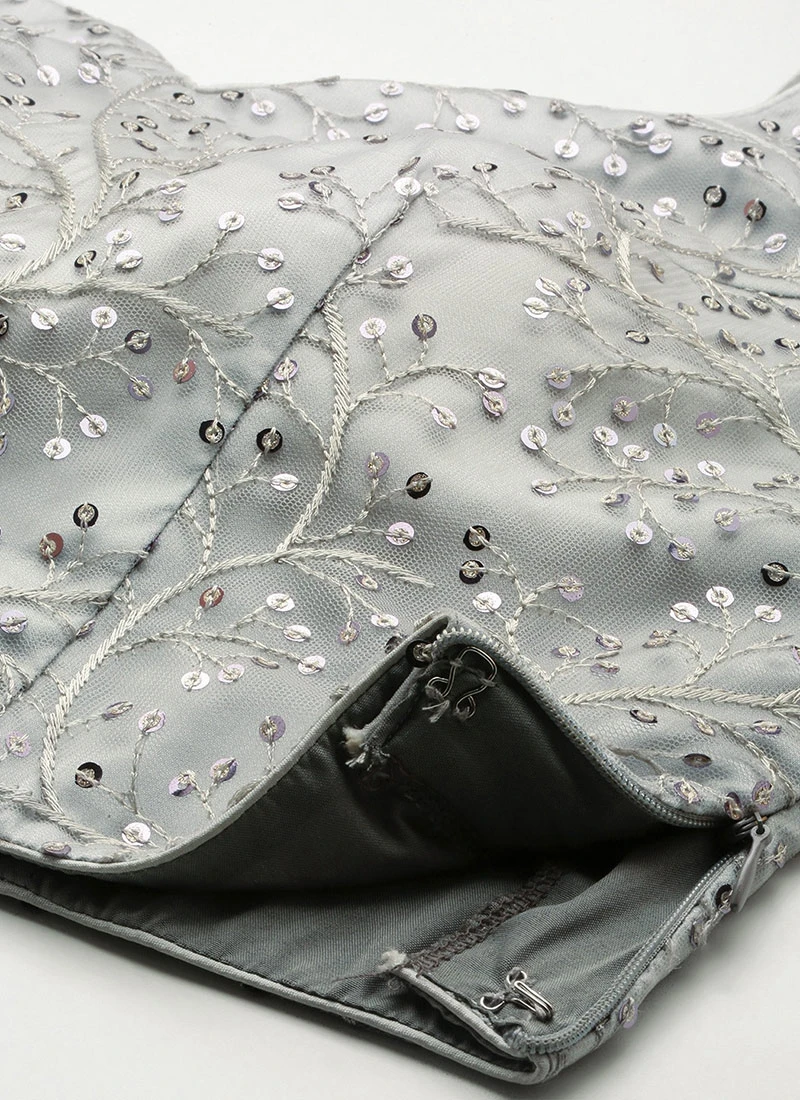 Grey Embroidered Floor Length Lehenga Set Wedding Wear 5 Grey Embroidered Floor Length Lehenga Set Wedding Wear - Image 5