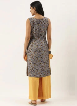 Grey N Mustard Printed Kurta Set Festive Wear -C Bazaar Shop Grey N Mustard Printed Kurta Set KSBS02012727 b