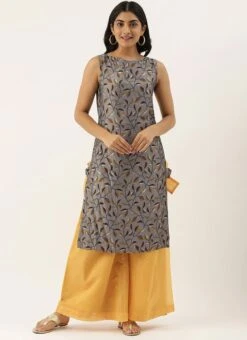 Grey N Mustard Printed Kurta Set Festive Wear -C Bazaar Shop Grey N Mustard Printed Kurta Set KSBS02012727 u