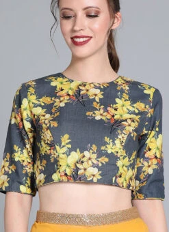Grey N Yellow Cotton Digital Printed Blouse Festive Wear -C Bazaar Shop Grey N Yellow Cotton Digital Printed Blouse BLBS02209592 rrc1