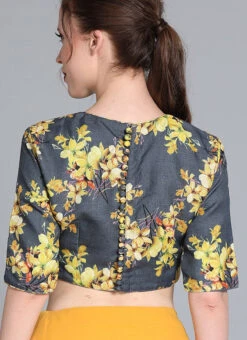 Grey N Yellow Cotton Digital Printed Blouse Festive Wear -C Bazaar Shop Grey N Yellow Cotton Digital Printed Blouse BLBS02209592 rrc2