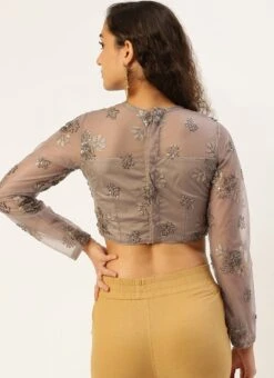 Grey Net Embroidered Blouse Festive Wear -C Bazaar Shop Grey Net Embroidered Blouse BLBS02305199 b