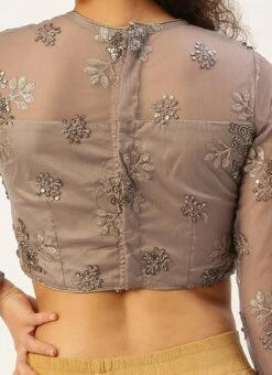 Grey Net Embroidered Blouse Festive Wear -C Bazaar Shop Grey Net Embroidered Blouse BLBS02305199 rrc2