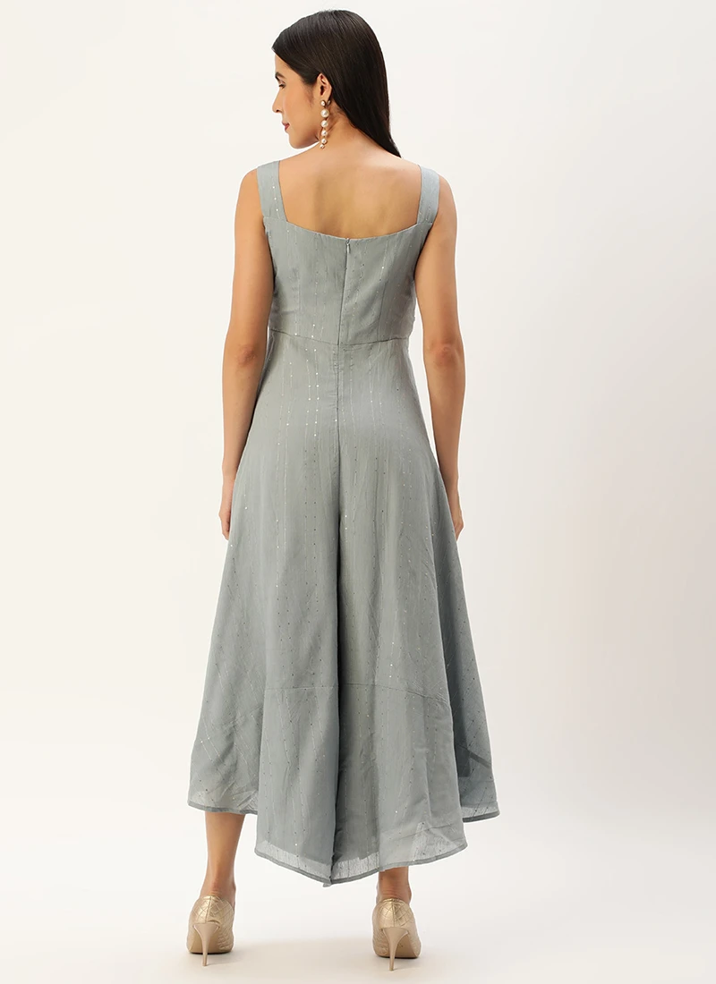 Grey Nylon Sequins Embroidered Jumpsuit After Six Wear Festive Wear 4 Grey Nylon Sequins Embroidered Jumpsuit After Six Wear Festive Wear - Image 4