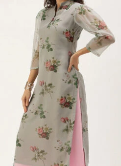 Grey Organza N Pink Kurta Palazzo Set After Six Wear