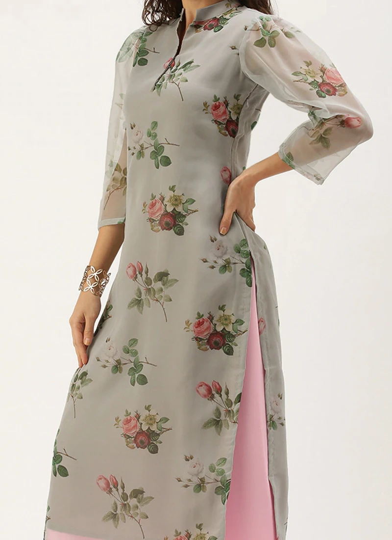 Grey Organza N Pink Kurta Palazzo Set After Six Wear 1 Grey Organza N Pink Kurta Palazzo Set After Six Wear