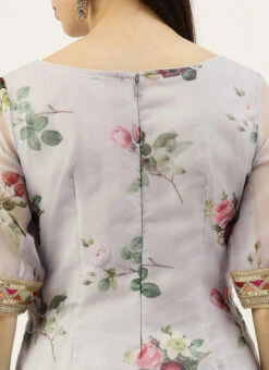Grey Printed Organza Calf Length Top Festive Wear -C Bazaar Shop Grey Printed Organza Calf Length Top KRBS02307704 rrc2