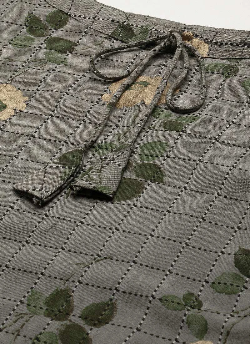 Grey Rayon Kurta Narrow Straight Pant Set Work Wear 5 Grey Rayon Kurta Narrow Straight Pant Set Work Wear - Image 5