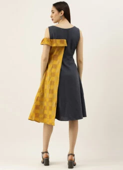 Grey Rayon N Mustard Printed Boat Neck Dress Party Wear 11 Grey Rayon N Mustard Printed Boat Neck Dress Party Wear -C Bazaar Shop Grey Rayon N Mustard Printed Boat Neck Dress DRBS02105392 b