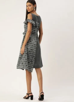 Grey Rayon Printed Boat Neck Dress After Six Wear -C Bazaar Shop Grey Rayon Printed Boat Neck Dress DRBS02107535 b