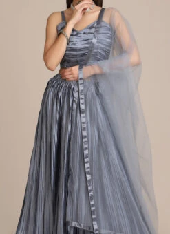 Grey Satin Silk A Line Lehenga Party Wear