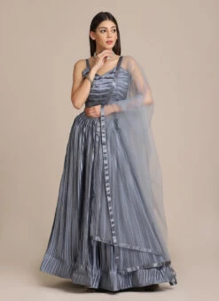 Grey Satin Silk A Line Lehenga Party Wear 6 Grey Satin Silk A Line Lehenga Party Wear -C Bazaar Shop Grey Satin Silk A Line Lehenga GHSACW2773 u