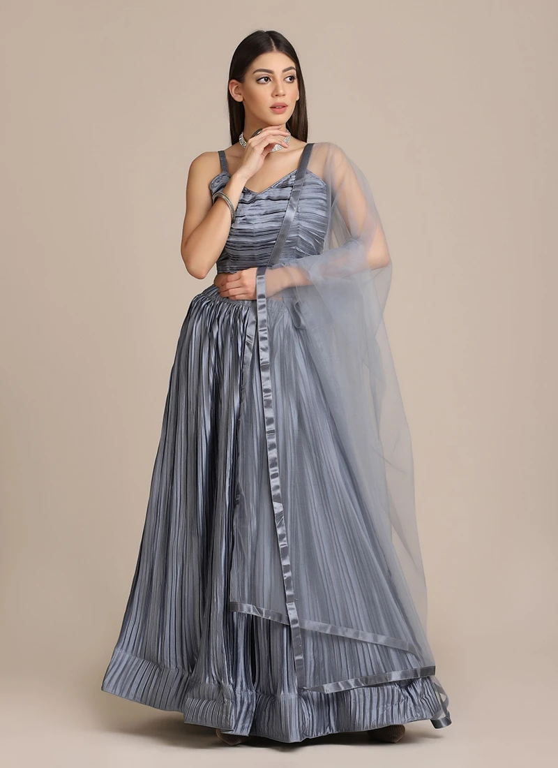 Grey Satin Silk A Line Lehenga Party Wear 3 Grey Satin Silk A Line Lehenga Party Wear - Image 3
