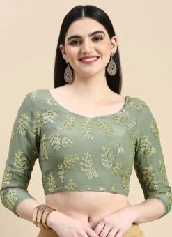 Grey Sequins Embroidered Chinon Blouse Festive Wear 10 Grey Sequins Embroidered Chinon Blouse Festive Wear -C Bazaar Shop Grey Sequins Embroidered Chinon Blouse BLBS02210834 u