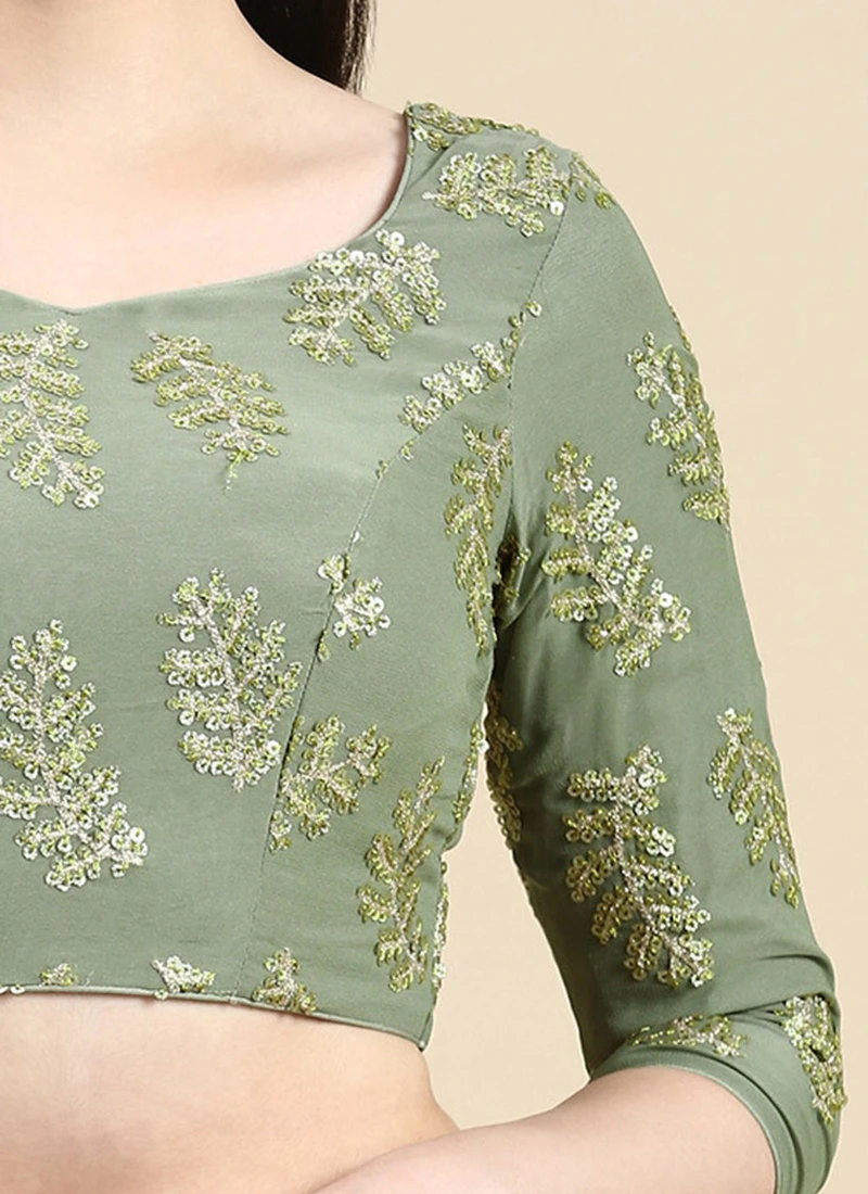 Grey Sequins Embroidered Chinon Blouse Festive Wear 7 Grey Sequins Embroidered Chinon Blouse Festive Wear - Image 7