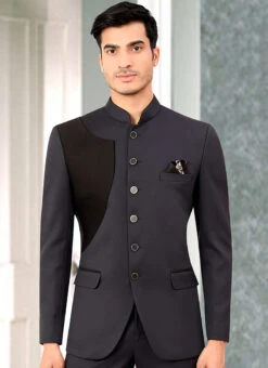 Grey Terry Rayon Bandhgala Jacket 5 Grey Terry Rayon Bandhgala Jacket -C Bazaar Shop Grey Terry Rayon Bandhgala Jacket JMKMDC3722NB b