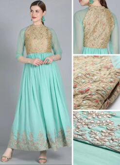 Halter Neck Style Embroidered Gown Party Wear -C Bazaar Shop Halter Neck Style Embroidered Gown IWBS01909761 gl