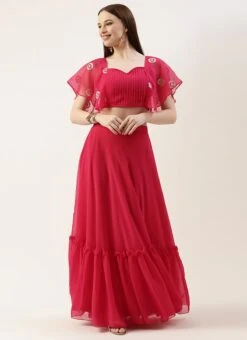 Skirt From Hot Pink Georgette Embroidered Crop Top Skirt Set After Six Wear -C Bazaar Shop Hot Pink Georgette Embroidered Crop Top Skirt Set IWBS02211133 u