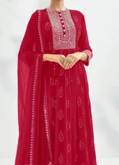 Hot Pink Georgette Tikki Work Anarkali Suit Party Wear