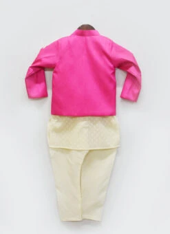 Hot Pink Jacket With Off White Kurta And Chudi Pan 5 Hot Pink Jacket With Off White Kurta And Chudi Pan -C Bazaar Shop Hot Pink Jacket with Off white Kurta and Chudi Pan KDBDFK1804 b
