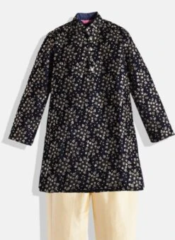 Kids Boys Beige N Blue Embroidered Kurta Set Festive Wear -C Bazaar Shop Kids Boys Beige N Blue Embroidered Kurta Set KDBKPBS02009890 b