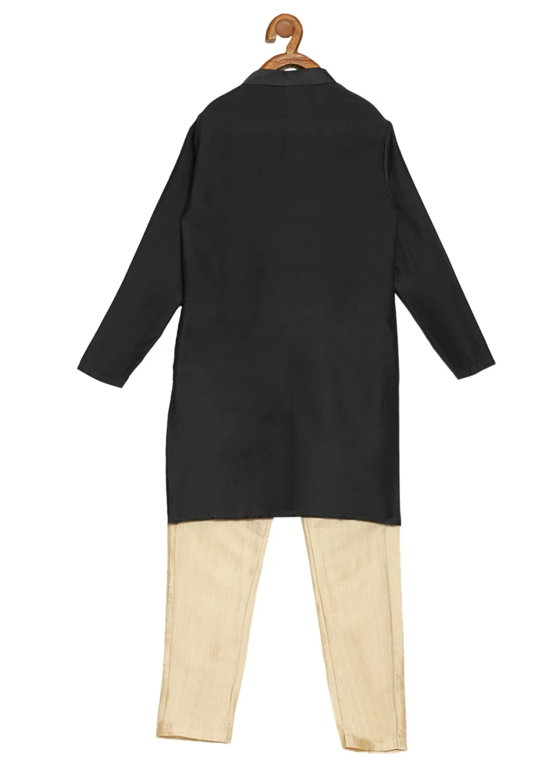 Kids Boys Blue N Beige Cowl Kurta Aligarhi Pant Set 3 Kids Boys Blue N Beige Cowl Kurta Aligarhi Pant Set - Image 3