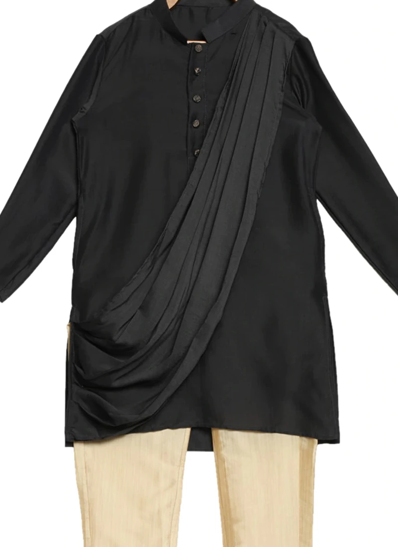 Kids Boys Blue N Beige Cowl Kurta Aligarhi Pant Set 1 Kids Boys Blue N Beige Cowl Kurta Aligarhi Pant Set