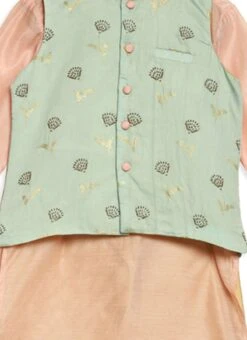 Kids Boys Green N Pink Foil Print Bandi Set
