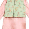 Kids Boys Pink Tafetta Kurta N Blue Embroidered Ba