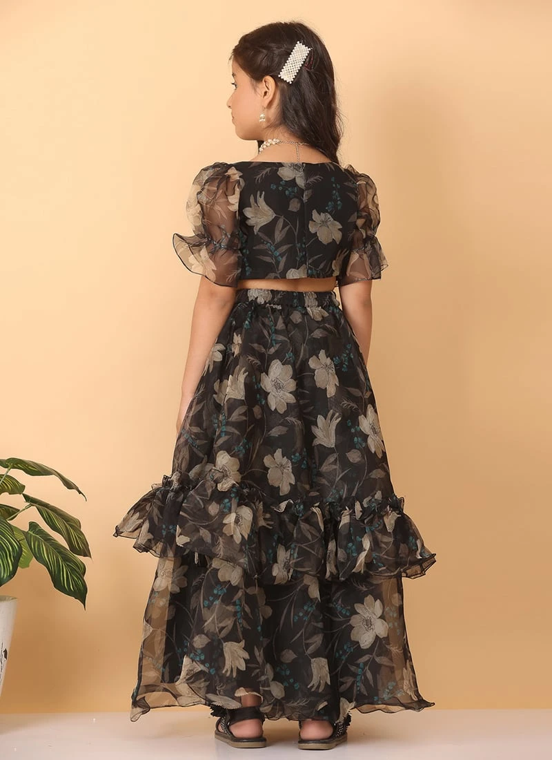 Skirt From Kids Girls Black Organza Printed Co Ords Set After Six Wear 3 Skirt From Kids Girls Black Organza Printed Co Ords Set After Six Wear - Image 3