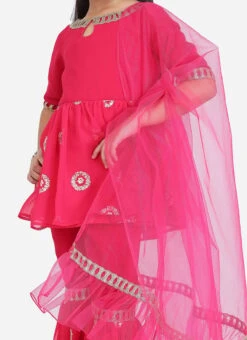 Bottom From Kids Girls Dark Pink Georgette Embroidered Gharara Suit Set After Six Wear