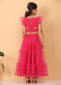 Skirt From Kids Girls Dark Pink Georgette Embroidered Skirt Set After Six Wear -C Bazaar Shop Kids Girls Dark Pink Georgette Embroidered Skirt Set KDGIWBS02301694 b