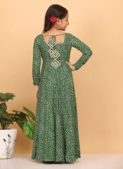 Dupatta From Kids Girls Green Bandhani Printed Rayon Gown With Dupatta Set After Six Wear -C Bazaar Shop Kids Girls Green Bandhani Printed Rayon Gown With Dupatta Set KDGIWBS02302294 b