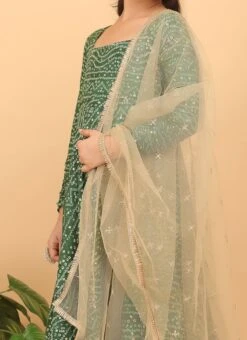 Dupatta From Kids Girls Green Bandhani Printed Rayon Gown With Dupatta Set After Six Wear