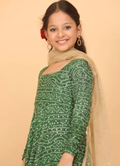 Dupatta From Kids Girls Green Bandhani Printed Rayon Gown With Dupatta Set After Six Wear -C Bazaar Shop Kids Girls Green Bandhani Printed Rayon Gown With Dupatta Set KDGIWBS02302294 rrc1
