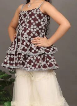 Bottom From Kids Girls Dark Wine Muslin Sequins N Off White Sharara Set After Six Wear