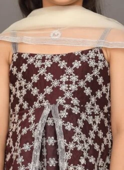 Dupatta From Kids Girls Dark Wine Muslin Sequins N Off White Sharara Set After Six Wear -C Bazaar Shop Kids Girls Green Cotton Sequins N Pink Sharara Set KDGSLBS02212541 rrc1